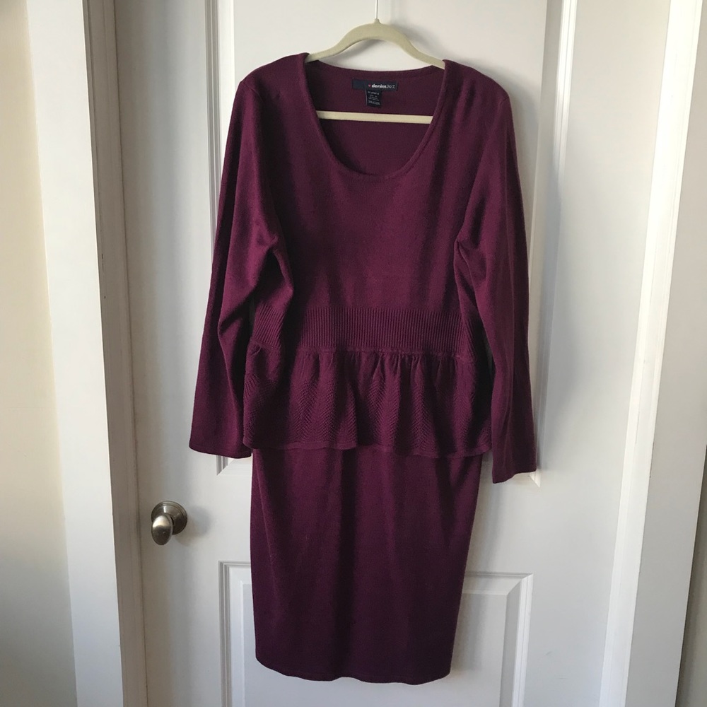 Roamans Plum Peplum Sweater Dress, Plus Size